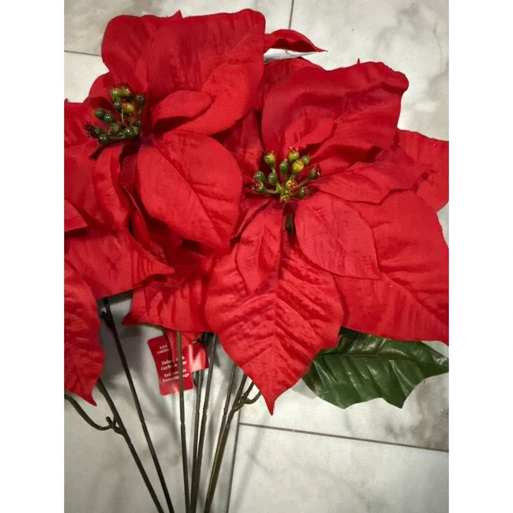Ashland Christmas Noel Deluxe Bush Red Poinsettia Artificial Floral Stem 785808